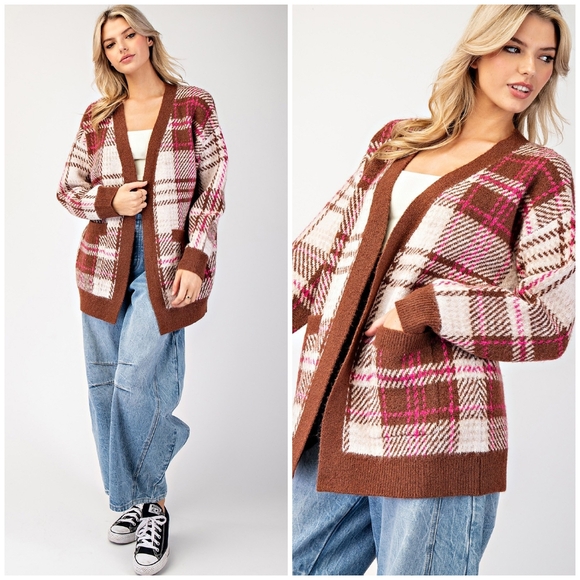 ee:some Cozy Chic Brown Plaid Cardigan - Picture 4 of 15